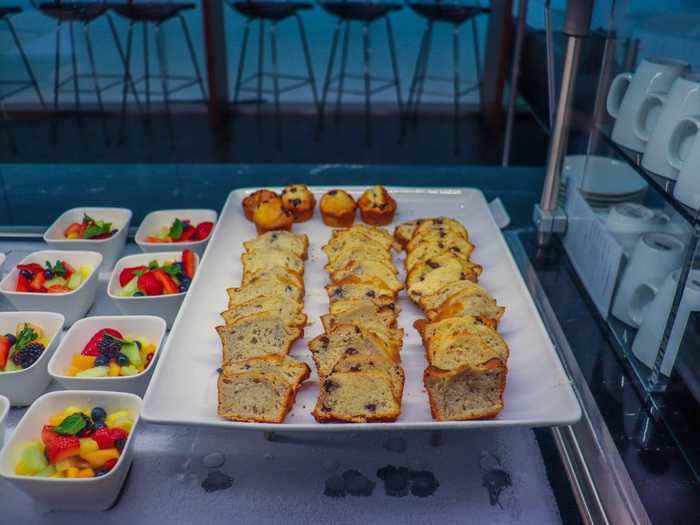 A selection of breakfast foods was on offer until 10:45 a.m. Options included breakfast breads...