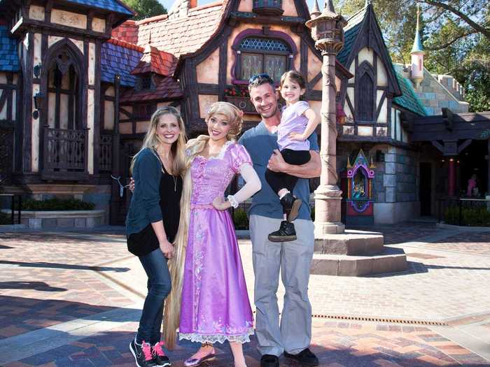 Sarah Michelle Gellar and Freddie Prinze Jr. had a Disneyland date with Rapunzel and their daughter Charlotte in March 2013.