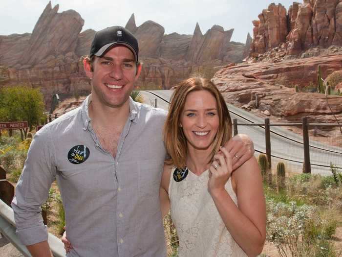 In July 2012, John Krasinski and Emily Blunt wore matching stickers while posing in front of Disneyland