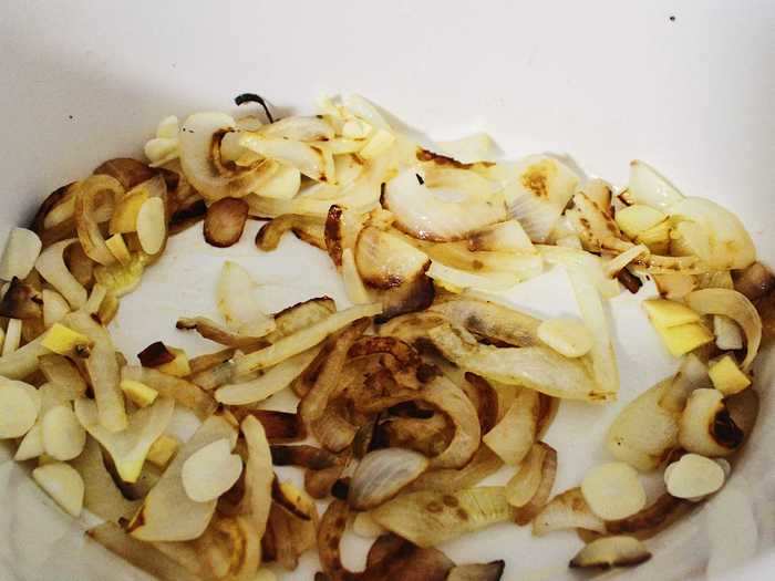 The recipe also calls for five sliced garlic cloves, ginger, and jalapeño.