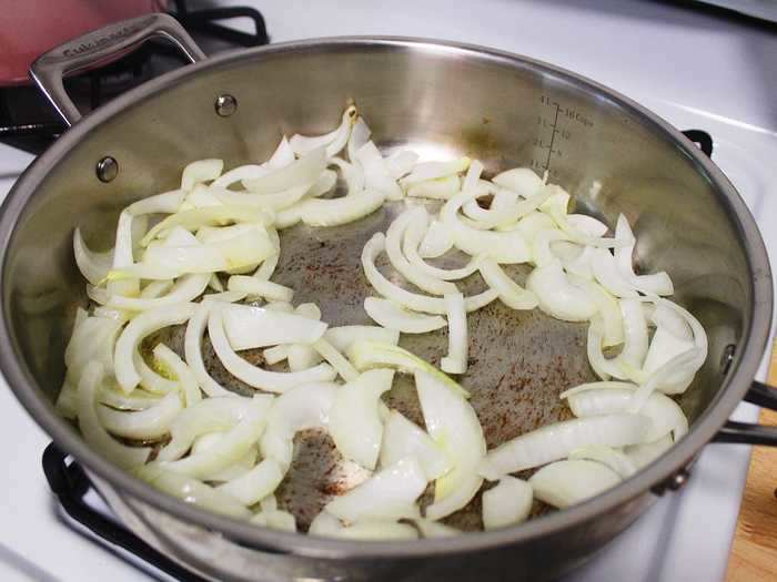 I browned the onions in a stainless steel pan.