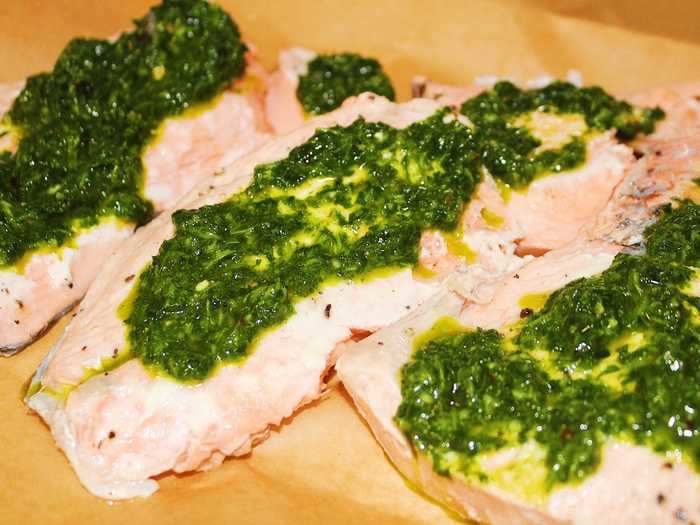 I served the salmon fillets with the salsa verde recipe recommended in the cookbook.