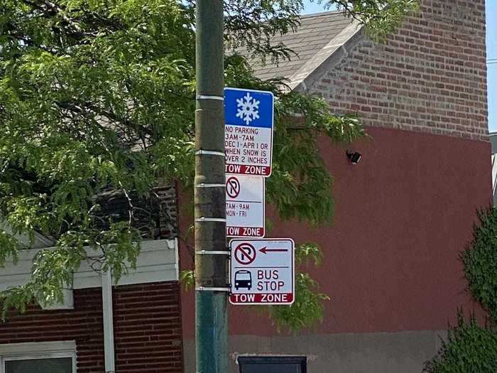 However, I was surprised to find "No Parking" signs that are weather dependent.