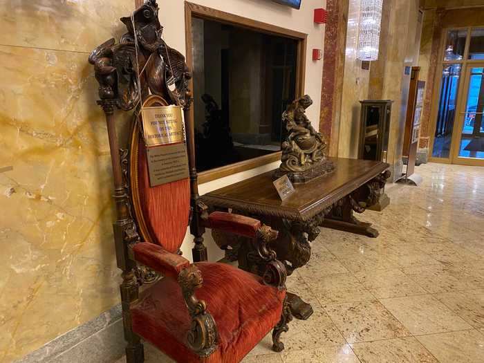 At the back of the lobby, there was an ornate table and chair that the White House donated to the hotel, hinting at its past.