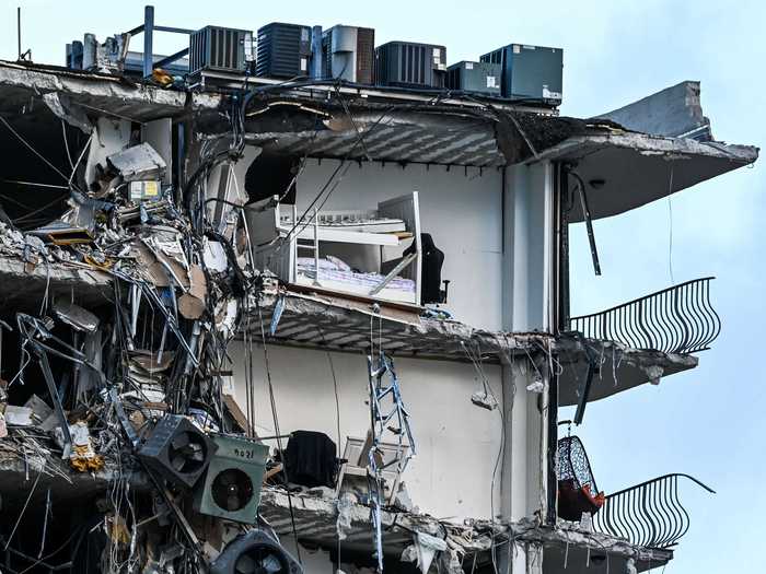 Bunkbeds from an apartment unit destroyed in the collapse.