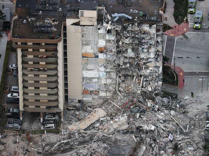 An aerial view of the building collapse on Thursday.