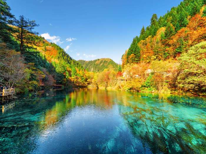 Jiuzhai Valley National Park in China has everything from lakes to snow-covered mountains.