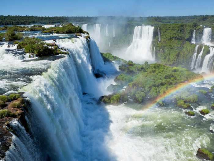 Iguazu National Park in Argentina and Brazil has giant waterfalls.