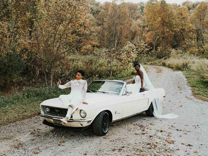 After the wedding, Glover and Michelle took a drive in a white convertible through the mountains.