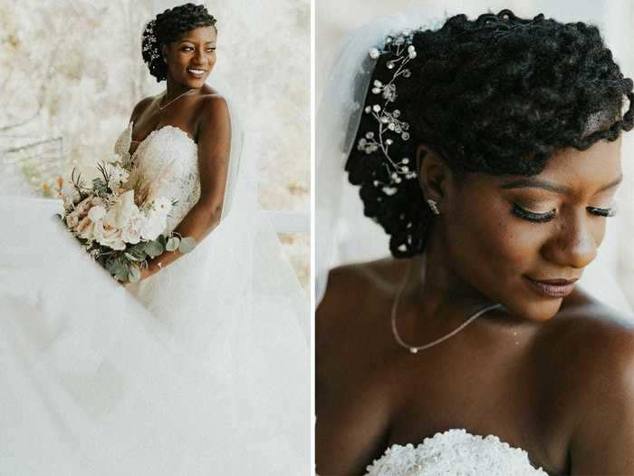 Michelle paired the gown with a floor-length veil.