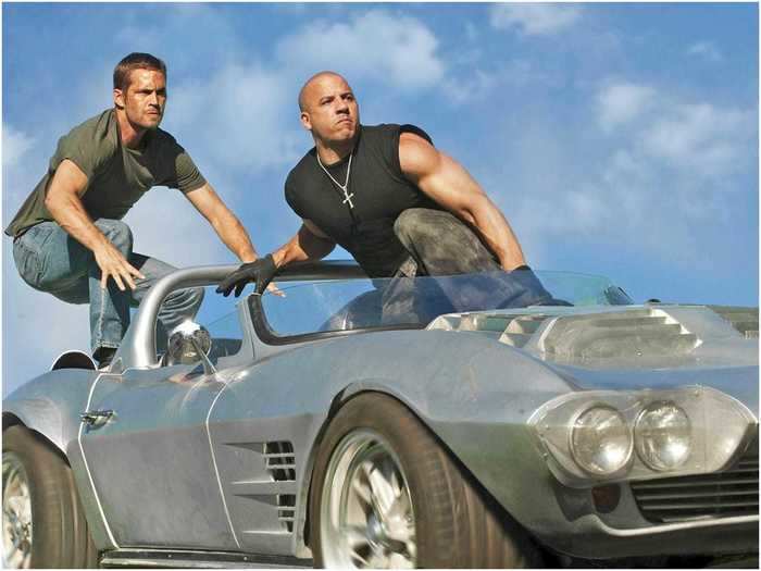 12. Dom and Brian drive a classic Corvette off a cliff after a train heist goes awry.