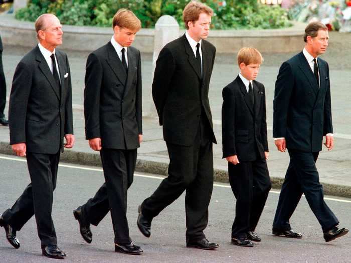 Charles walked alongside Harry and William at their mother