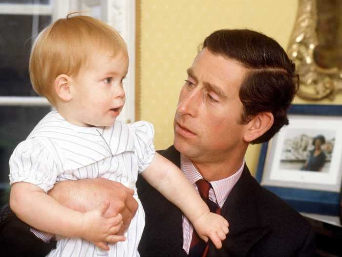 Prince Harry was born on September 15, 1984. He appeared to have a close relationship with his father from a young age - here they are at their former Kensington Palace home in 1985.