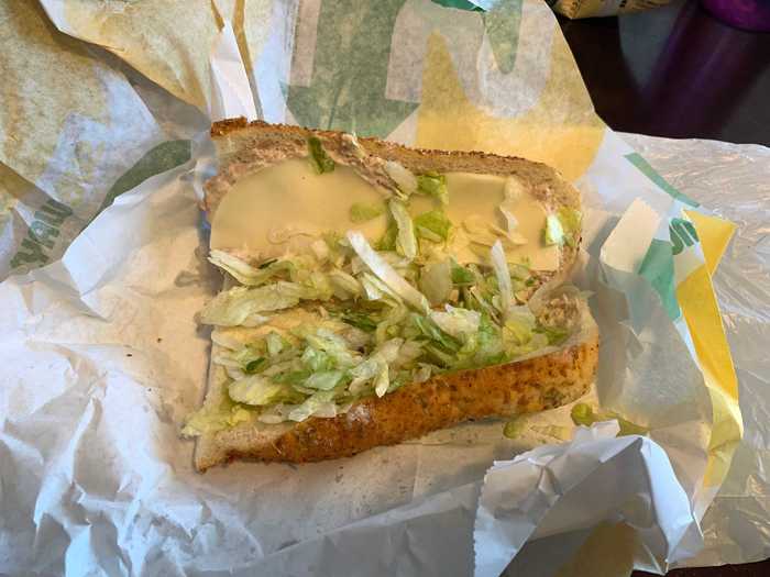 I opened the sub up to inspect it further. It looked fine to me, if not the most appetizing sandwich I