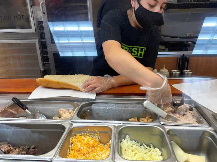 I ordered tuna, and the worker used what looked like an ice cream scoop to place the salad mixture on the bread.