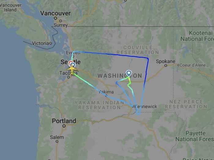 Though the straight line distance between the two airports is five miles, the test flight took the long way around Washington and even performed a touch-and-go landing at Grant County International Airport in Moses Lake, Washington.