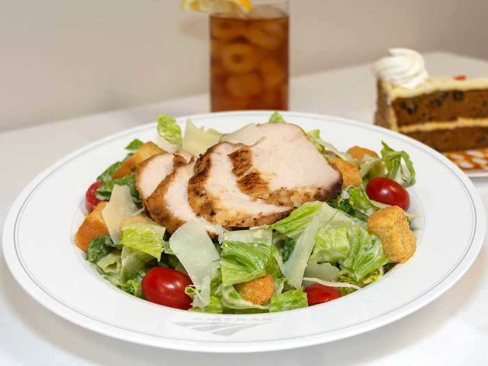 But there are some healthier options on the table. Caesar salad with grilled chicken and "savory chili" are also menu options.