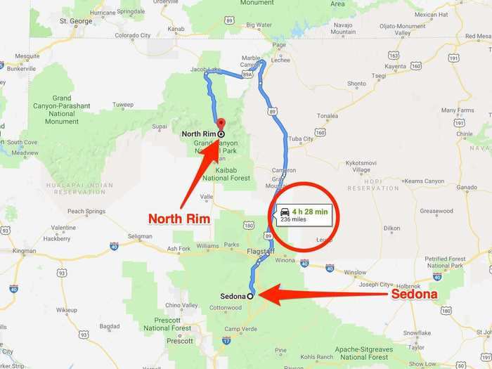 The drive is this long because you have to drive north of the rim and then down to it.