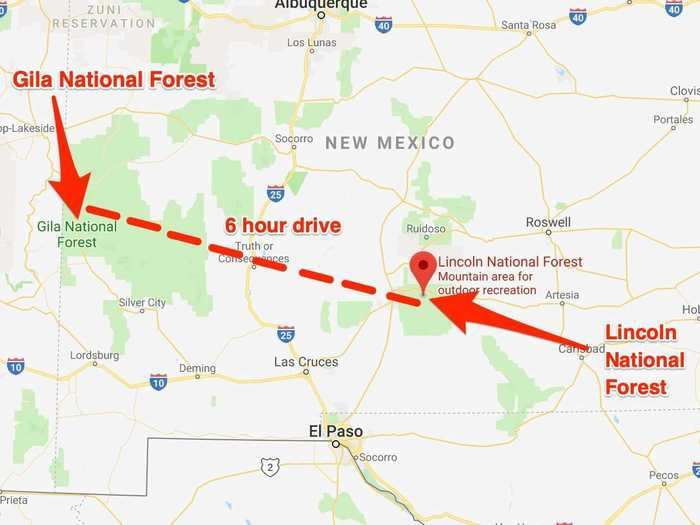 The next stop of the trip is approximately six hours from Lincoln in another New Mexican forest called Gila National Forest.