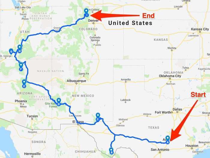 The trip would include five states and cover approximately 3,000 miles of incredibly diverse terrain, including forests, deserts, red rocks, mountains, and valleys.