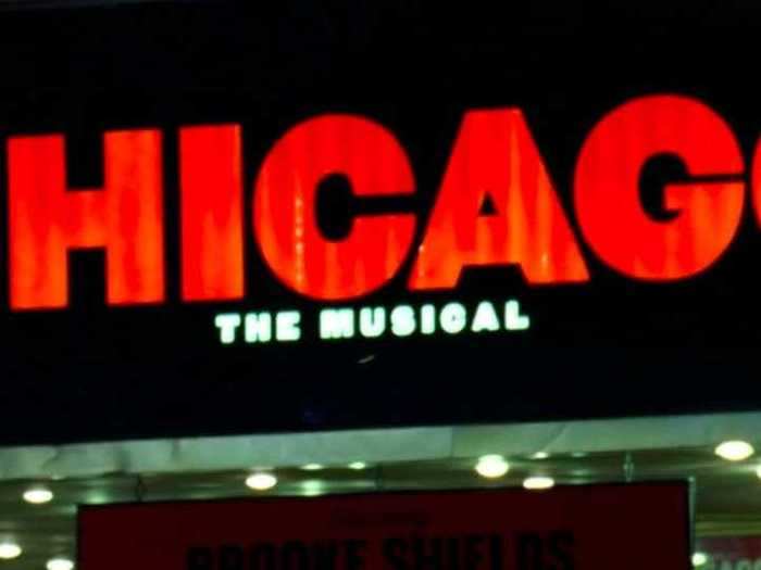 The theater marquee accurately mentions an actress that was in "Chicago."