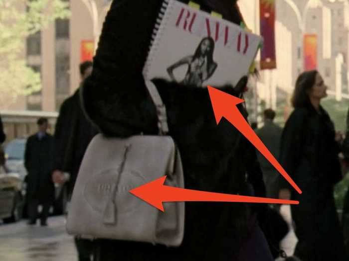 In an allusion to the title, Miranda Priestly is carrying a Prada bag in her first scene.