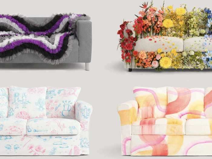 The slipcovers for the loveseats were made by four designers, three of whom identify as queer and one of whom is an ally to the LGBTQ+ community.