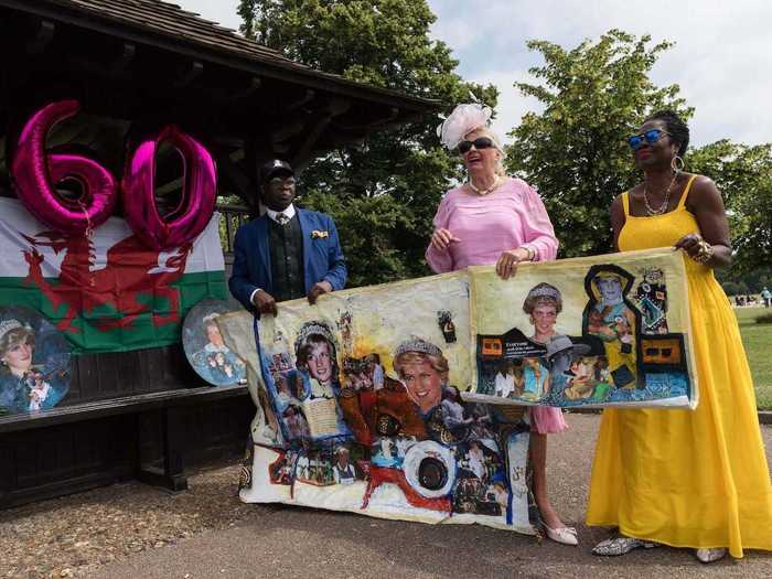 Other royal fans dressed in evening attire and brought collages of Diana.