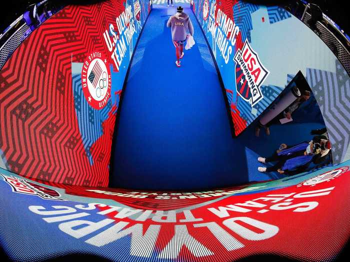 6/19: Katie Ledecky enters the pool deck before winning the 800m freestyle final at US Olympic Team Swimming Trials.