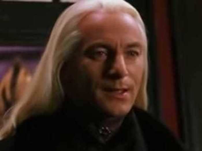 Lucius Malfoy playfully scolds his son, Draco, with his first line.