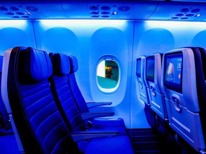 Mood lighting gives the aircraft a futuristic feel and can help relax passengers by syncing with circadian rhythms, especially on overnight flights.