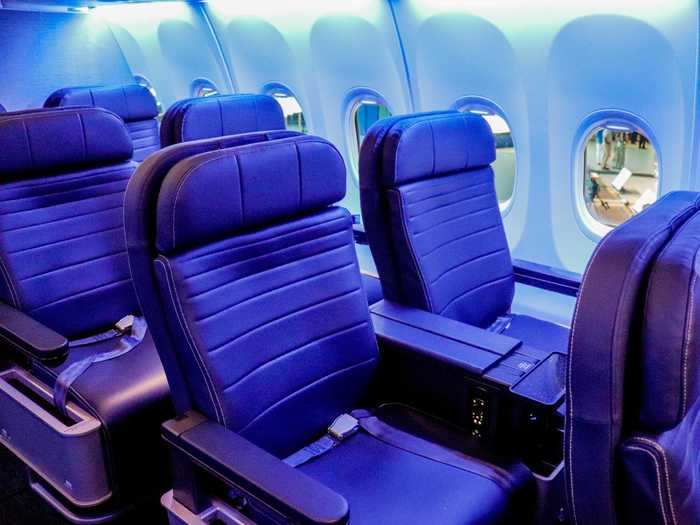 First class is comprised of 16 recliner seats arranged in the typical 2-2 configuration.