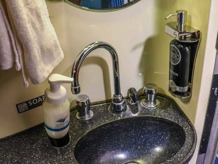 A new lotion dispenser is also installed at the sink in each room.