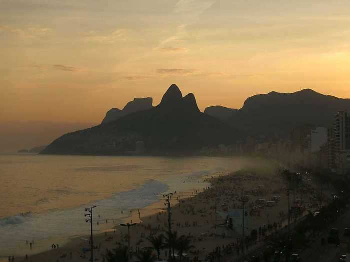 Ipanema Beach at sunset.