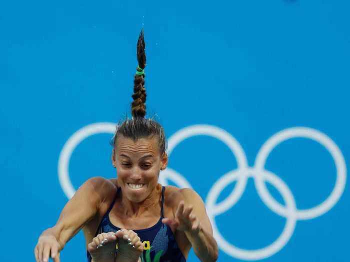 Tania Cagnotto of Italy plummets off the 3-meter springboard.