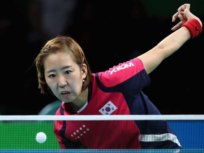 Yang Haeun of South Korea watches the ball.