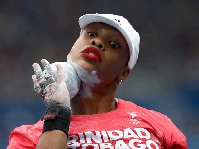 Trinidadian shot-putter Cleopatra Borel readies herself.