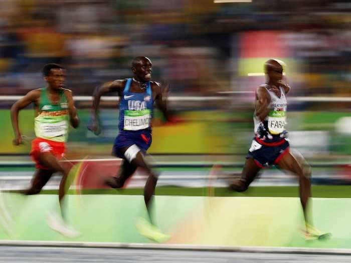 Mo Farah pulls away to win the 5,000 meter gold.