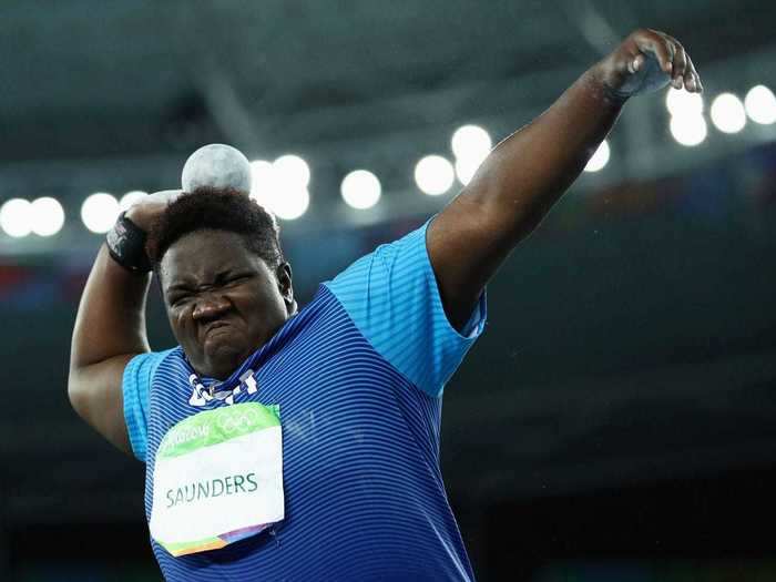 Raven Saunders prepares to shot put.