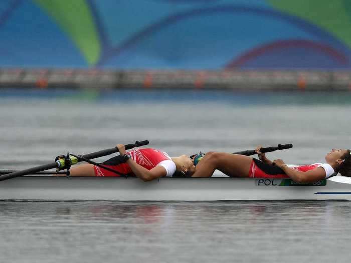 Polish rowers completely drained after the pair final.