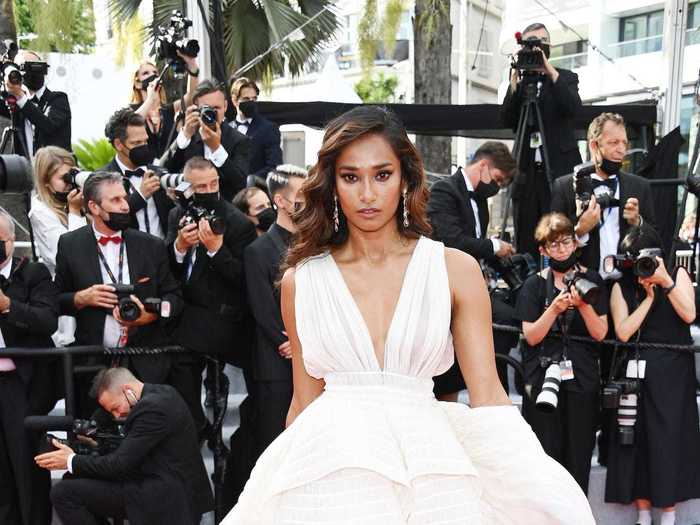 Nidhi Sunil wore a flowing white gown with a unique pair of heels.