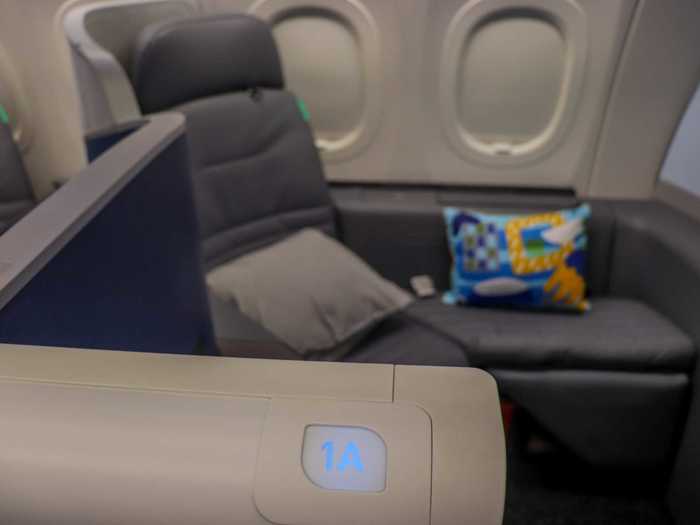 Vegan leather material was used to create the seat, which is actually a mattress also crafted by Tuft & Needle. Flyers seeking maximum sleeping time can also flick on the "do not disturb" light and flight attendants will know not to bother them or serve them meals.