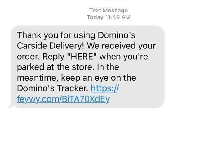 The chain also sent me a text that my order was received and a way to check-in if I didn