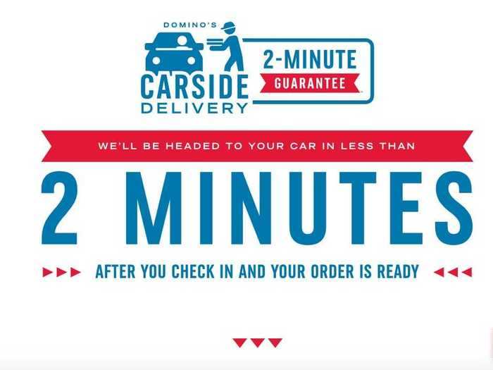 The offer comes with a two-minute guarantee, meaning that after pizza is ordered online and says it is ready, it will arrive at your car within two minutes of you checking in.