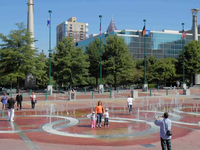 The Fountain of Rings is a popular place for people to cool down and splash around.