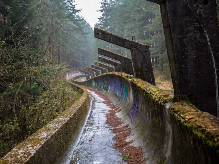 The bobsled course on Mount Trebević is totally overgrown and covered in graffiti.