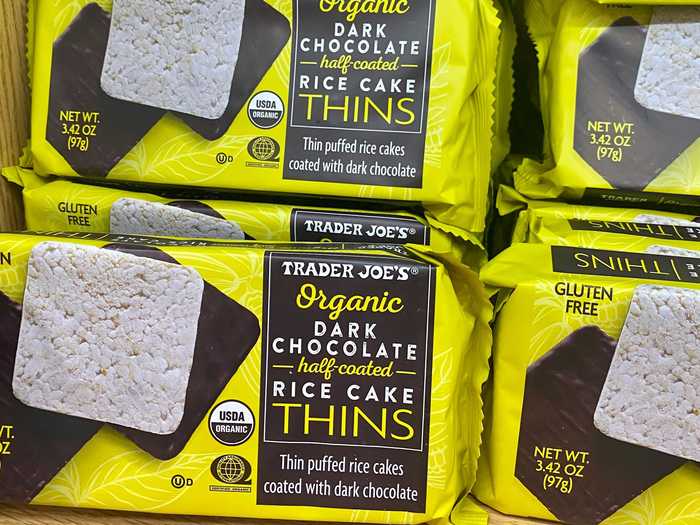 These rice-cake thins are coated in a little bit of dark chocolate.