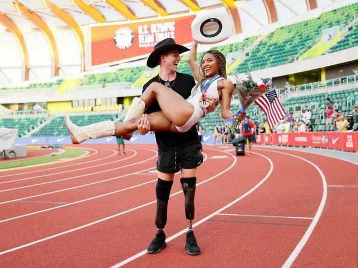 Track and field athletes Hunter Woodhall and Tara Davis will compete together in Tokyo.