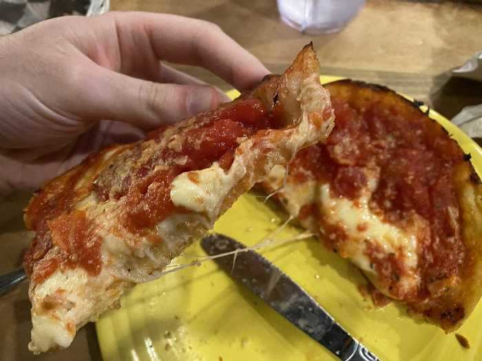 The crust certainly was deep but the sauce and cheese fell flat.