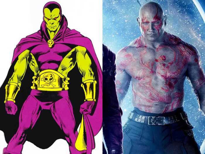 Drax the Destroyer, played by Dave Bautista, ditched the cape for his MCU look.